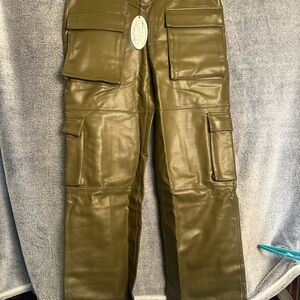 Dolls Kill Olive Green Cargo Pants size L NWT straight Leg vegan Leather